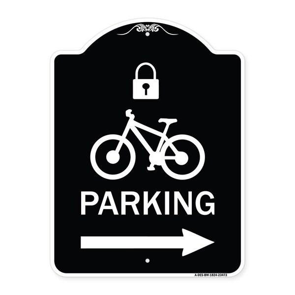 Parking W/ Lock Cycle & Right Arrow Heavy-Gauge Aluminum Sign, 24" x 18", BW-1824-23473
